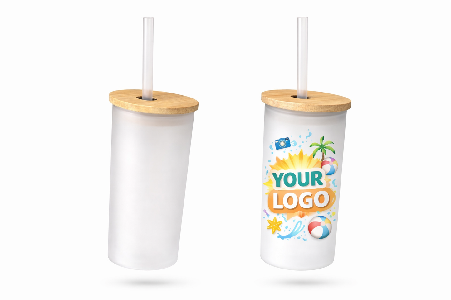 Frosted Glass Tumbler – Bamboo Edition (500ml)