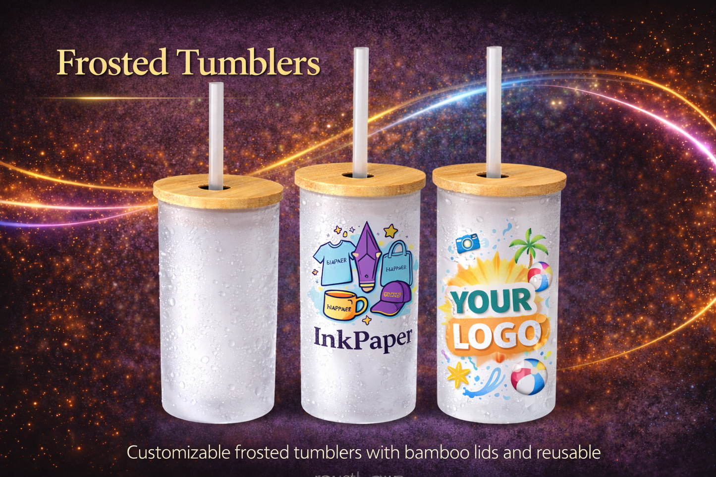 Frosted Glass Tumbler – Bamboo Edition (500ml)