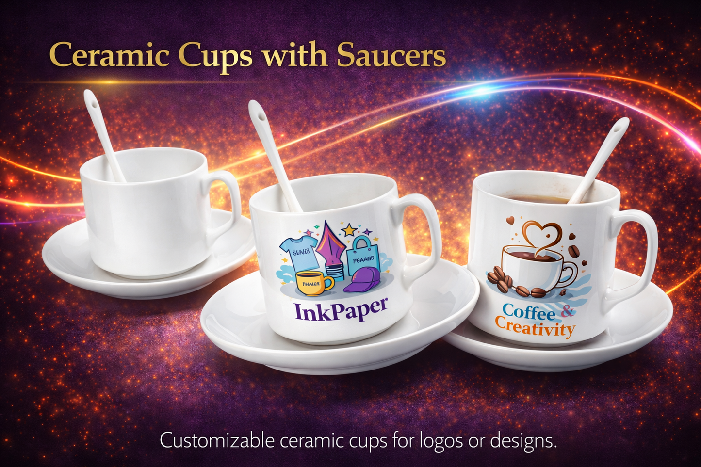 Ceramic Coffee Mug with Saucer Spoon Set